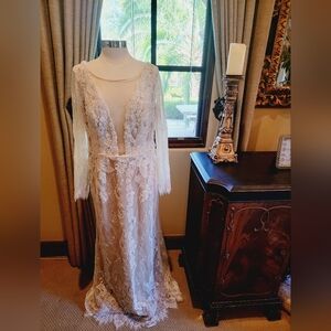 Melissa Sweet Plunging Neckline Vintage Inspired Longsleeve Wedding Dress